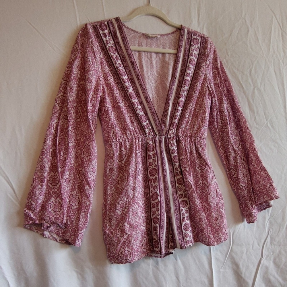 Altar'd State Women's Medium Bell Sleeve Boho Romper With‎ Pockets Flowy